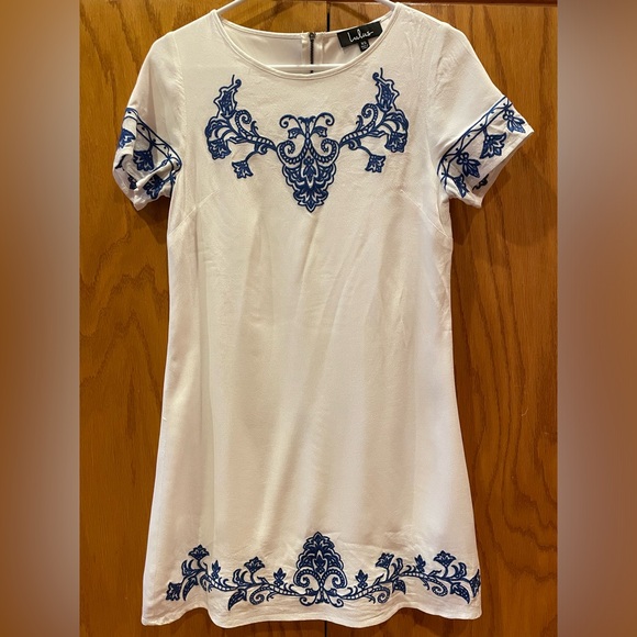 Lulus Tale to Tell Blue and Ivory Embroidered Shift Dress - Picture 6 of 11